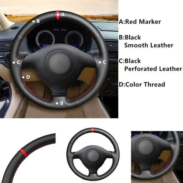 (RedMark BlackThread)Svart PU konstläder cover för Volkswagen VW Golf 4 Passat B5 Polo MK6 Seat Leon 1M Skoda Fabia 1 RedMark BlackThread