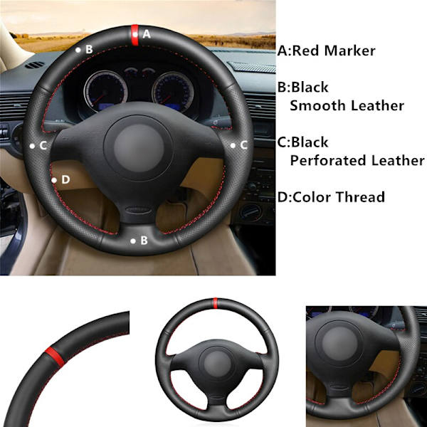 (RedMark RedThread) Svart PU konstläder Cover för Volkswagen VW Golf 4 Passat B5 Polo MK6 Seat Leon 1M Skoda Fabia 1 RedMark RedThread
