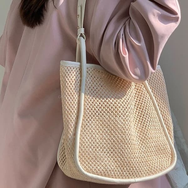 Strandveske, netting, beige