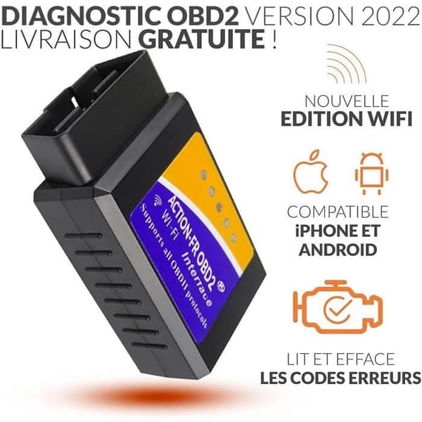 OBD2 WiFi + Fransk Support 7/7 - LÆSER OG SLETTER FEJLKODER! Alle køretøjer - WiFi Android IPHONE - Fransk Sælger