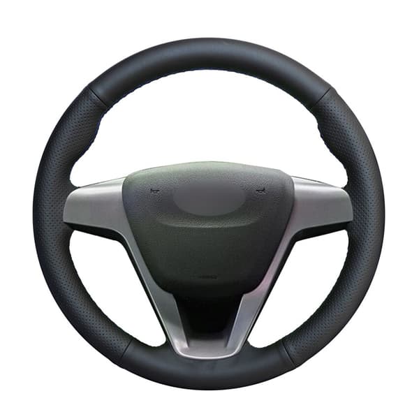 (grå tråd) Håndsyet sort PU kunstlæder ratdæksel til Lada Vesta 2015 2016 2017 2018 2019 2020 Xray 2015-2020 grey thread