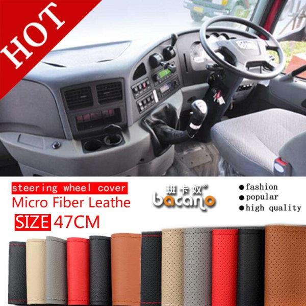 (47CM BEIGE)stor cover för RV Truck mikrofiber läder bilrattfläta Hållbar 47cm Anpassad storlek 47CM BEIGE