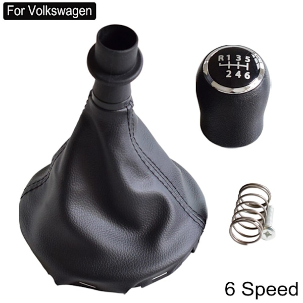 För VW Transporter Multivan Caravelle T5 2003 2004 2005 2006 2007 2008 2009 2010 Bil 6-växlad växelspaksväxelknopp Läder Boot-6 Speed-Black 6 Speed-Black