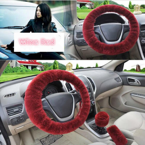 (Rosa) Universal Ratt Plysch Bil Ratt Kåpor Vinter Fuskpäls Handbroms & Gear Cover Set Bilinredningstillbehör Pink