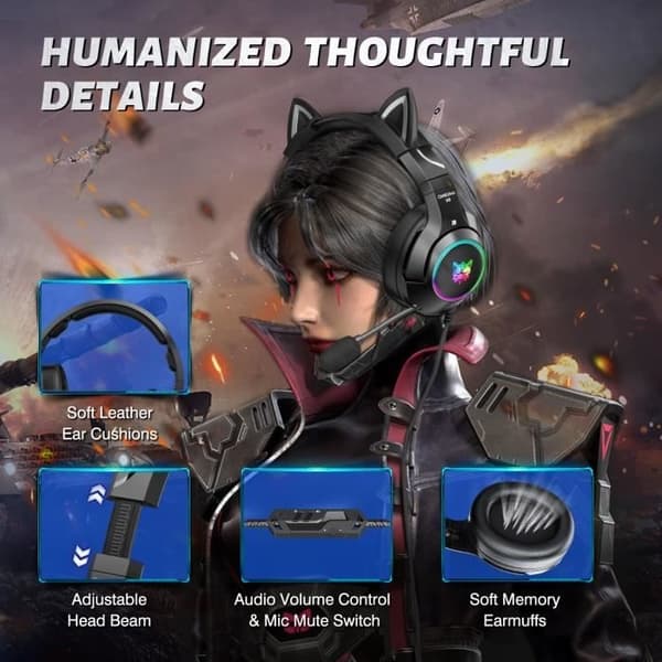 Kat Øre Hovedtelefoner Headset med Mikrofon til Xbox One / PS4 / PC / Nintendo Switch - Sort