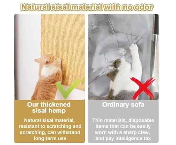Sett med 2 katteklorematter: sisalmatte, katteklorematte for sofa, trefarget sisalmatte, 50 x 25 cm