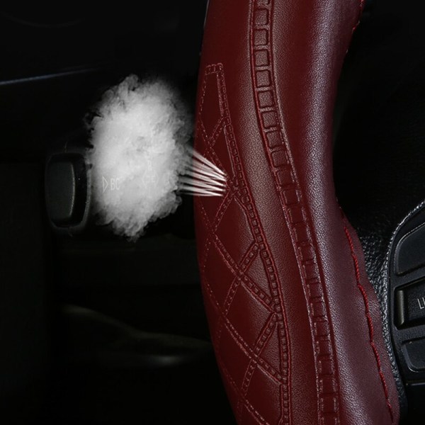 (Rött vin)Auto Ratt- Cover Anti-halk Prägling Läder Bilstyling Tillbehör Universal Braid Case passform bil suv diameter 37/38cm Red wine