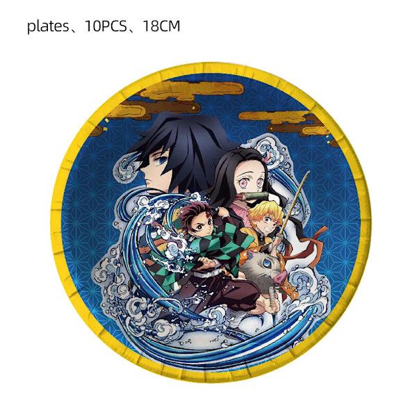 Kimetu No Yaiba Barn Födelsedagsfest Dekoration Bordsservis Papperskoppar Tallrikar Servetter Demon Slayer Tema Baby Shower Pojkar Tillbehör 210X150cm-4