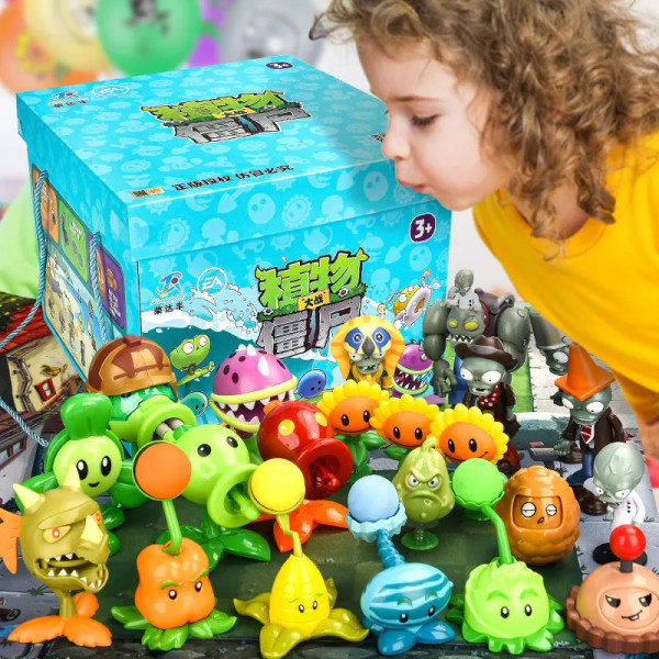 Ny roll PLANTER VS ZOMBIES 2 PVZ Leksaker Full Set Present till pojkar Boxpackade barndockor Action Figur Modell Presentkarta 22 role set