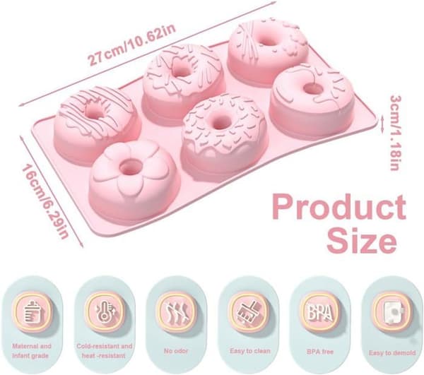 2 Silikone Donutforme, Donutforme, Donutforme med 6 Hulrum, Silikone Donutforme, Silikoneform, Non-stick