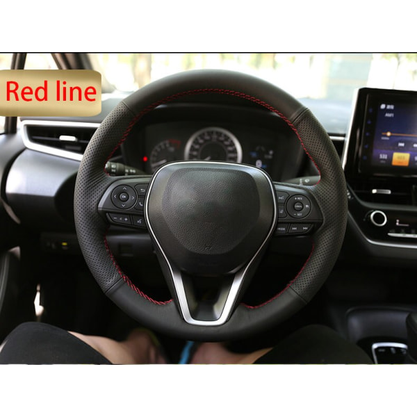 (RED LINE)Svart läder handsytt cover för Toyota Avalon Rav4 Corolla 2019 2020 RED LINE