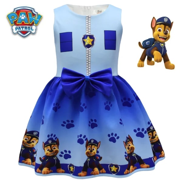 Paw Patrol Anime Barnkläder Tecknad Patrol Canine Girl Dress Digital Perifer Printing Girl Bowknot Dress Party Bal Blue 140cm