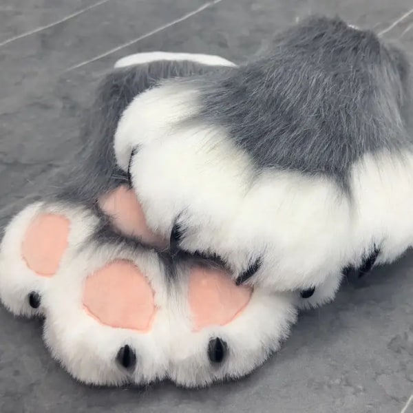 Söt plysch cosplaydräkt lurvig färg Djurtasshandskar Cat Girl Handskar Cat Paw Söt plysch pälsdräkt Färdig produkt black