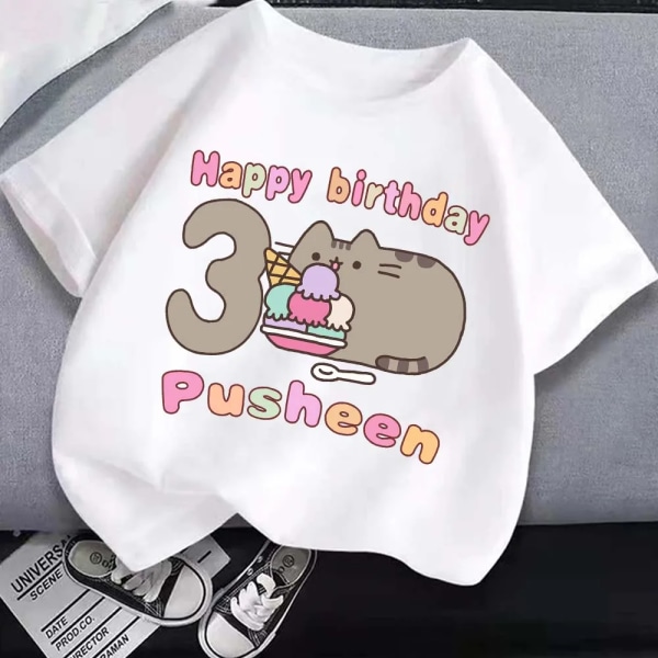 Pusheen Barn Casual T-shirt i bomull Pojkar Mode Födelsedag Nummer Topp Sommar Barn Tecknade T-shirts Flickor Nya söta printed kläder Pusheen-10PJM 103 130cm