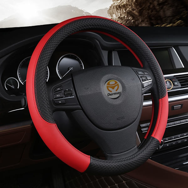 (Rött)PU Läder Universal Cover 38CM Bil-styling Sport Auto Rattskydd Antisladd Biltillbehör Red