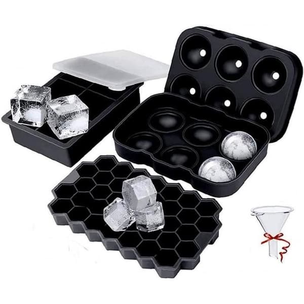 (Sort) Isterningebakke - Silikone - Sort - 3 Stykker - Stabelbar - Genanvendelig Black