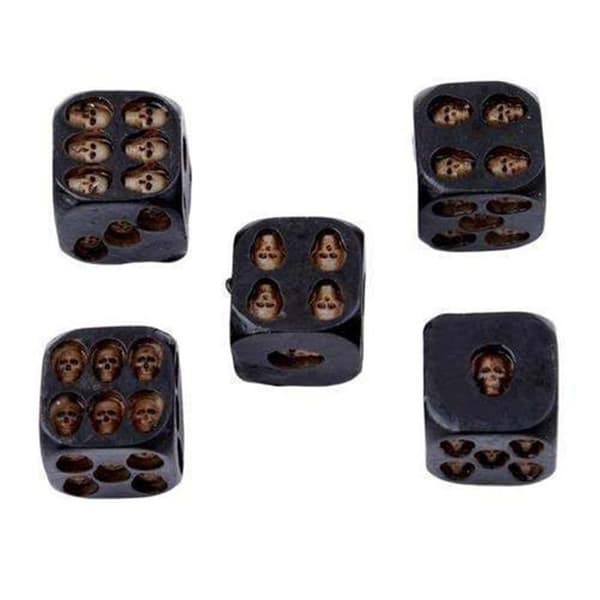 Sæt med 5 kranieformede terninger til Halloween, 3D skeletterninger, mini dekorative spilterninger til klubber, pubber, Halloweenfester