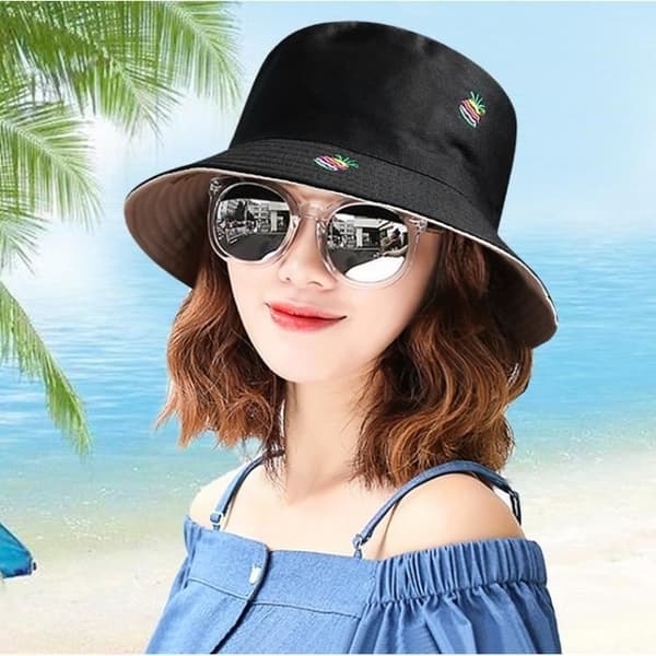 Bob Hat - Trendy - Vendbar - Anti-UV - Foldbar - Bomuld Polyester black and white