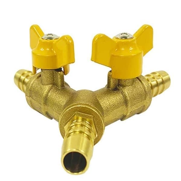 Tre-vejs ventil 3-vejs slangekobling Barb kugleventil Y-form vandgas separator ventil 2 messing switch fitting gul