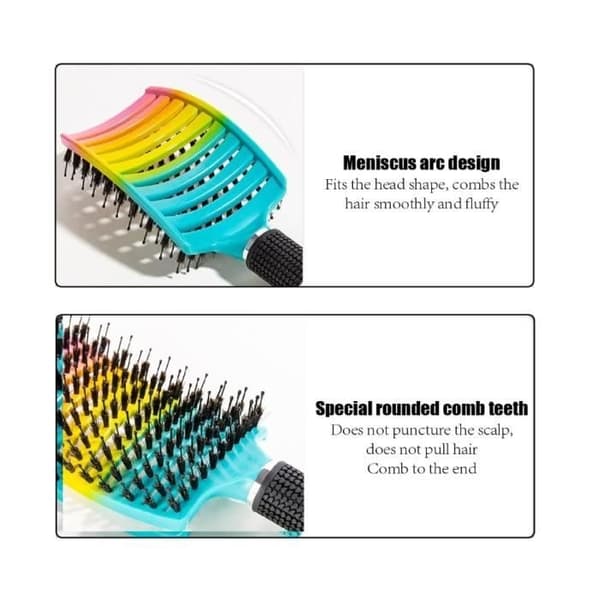 (Regnbue) Hårbørste - Regnbue - Flokefritt - Villsvinbust - Buet - Ventilert Rainbow