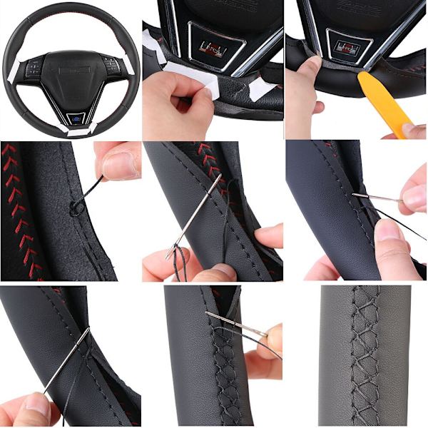 (Röd tråd)Konstläder bilrattfläta för Mitsubishi Outlander 2013 2014 Mirage 2014 ASX L200 /Anpassad cover Red thread