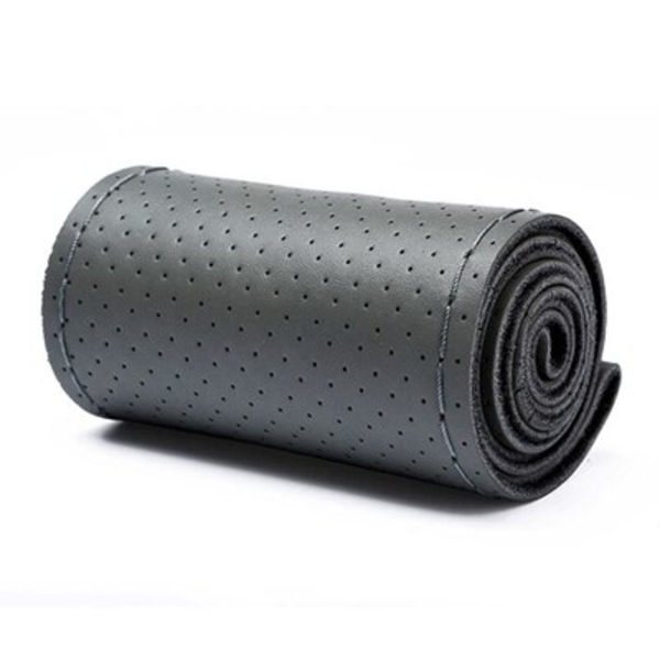 (Grå tråd)38cm Rattskydd mjuk Artificia Läderfläta på bilens ratt med nål och tråd Inredningstillbehör Gray Thread