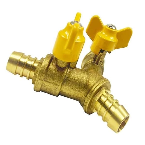 Treveisventil 3-veis slangekobling Barb kuleventil Y-form vann gass separator ventil 2 messing bryter fitting gul