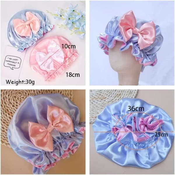 (Pink, Blå) Satin Nattehue - Sæt med 2 - Elastisk - Allergivenlig - Til Børn Pink, Blue
