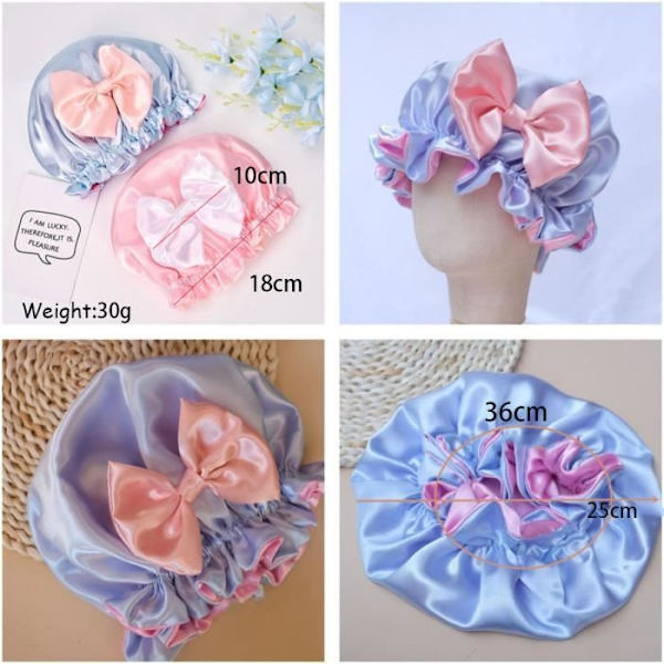 (Rosa, Blå) Satin Natthuva - Set om 2 - Elastisk - Allergivänlig - För Barn Pink, Blue