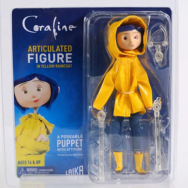 NECA Coraline i randig skjorta/gul regnkappa 7" ABS/PVC Action Figure Toy Doll C