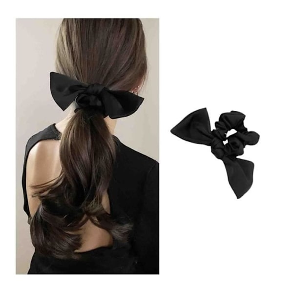 Satin Scrunchie Elastik Silke Bånd Sort Sløjfe Knude Hestehale Hår Elastik Silke Satin Scrunchie