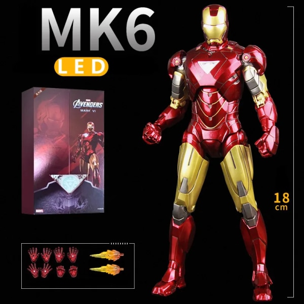 ZD Toys LED Light Iron Man MK1 MK2 MK3 MK4 MK5 MK6 MK7 MK43 MK50 7" film actionfigur Tony Stark Legends Toys MK6 LED