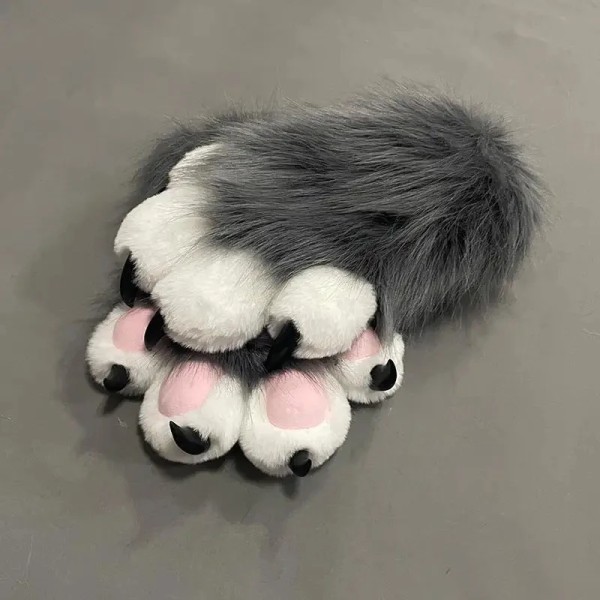 Söt plysch cosplaydräkt lurvig färg Djurtasshandskar Cat Girl Handskar Cat Paw Söt plysch pälsdräkt Färdig produkt green