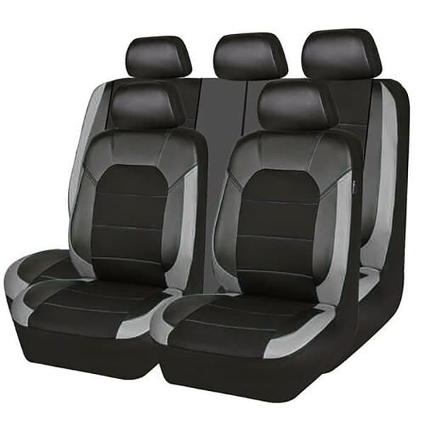 Sædebetræk - MIOLOE - Universal - PU Læder - Sort + Grå - 9 dele black + gray