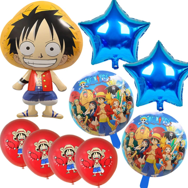 Ny ballong i ett stycke Luffy Födelsedagsfest Dekoration Tecknad ballonger Aluminiumfolie Rund tecknad figur Festtillbehör Presenter Balloons-8pcs-8