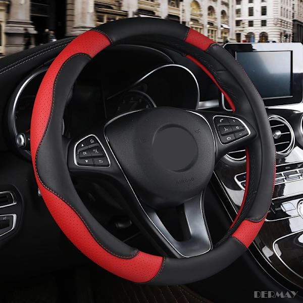 (Röd)1 PC PU Läder Cover Mjukt Anti-halk Bil-styling Sport Auto Rattskydd Bra Andningsförmåga Tillbehör Red