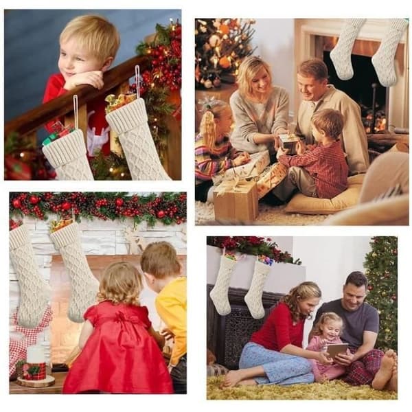 Julstrumpor - Partydekoration - Polyester - 46*21 cm - Vit/Röd - Godispåse
