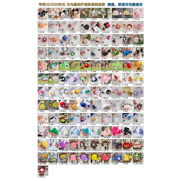 Sanrio Kawaii Datakabel Cover för Iphone 18/20W Cartoon Anime Mode Laddare Huvudskydd Sleeve Case 1,4m Tulip Red (Set of 4)