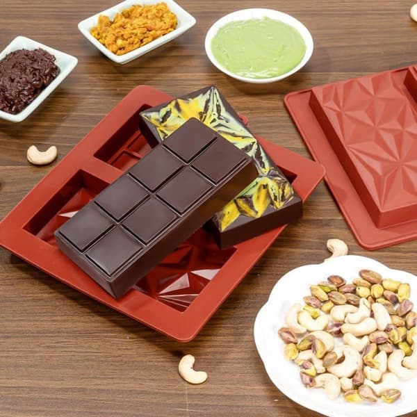 2 dybe silikonechokoladeforme, chokoladetabletform, non-stick silikonechokoladeform til fyldning