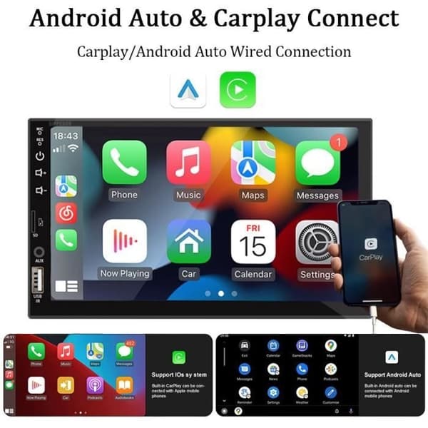 Bluetooth-autoradio - PRUMYA - 7\" - 1 Din - Carplay - Android - HD-kosketusnäyttö