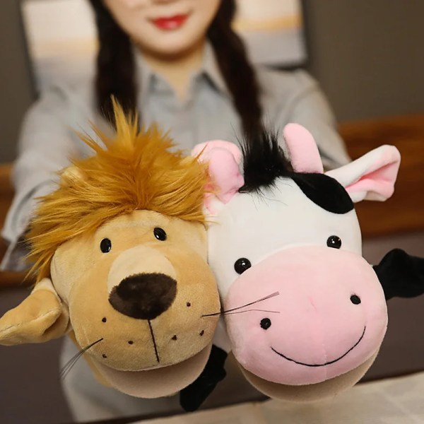 Djurplyschdocka Mjuka fyllda leksaker Lejon Elefant Hund Dinosaurie Haj Varg Anka Kawaii Handfingerdocka För Baby Barn Flickor Chicken