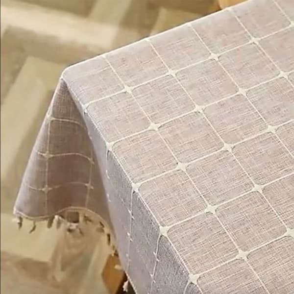 (Grå) Rektangulær ternet dug 140 x 220 cm - 100% polyester - med kvast - Vandtæt, rynkefri, vaskbar - Grå Gray