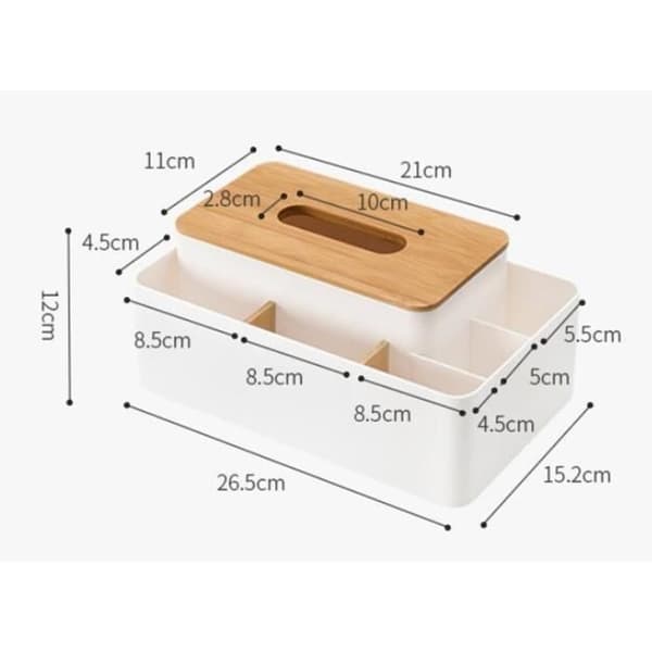 (Hvit) Tissue Box - Uspesifisert - Rektangulær - Hvit - PS og Bambus - 26.5x15.2x12cm white