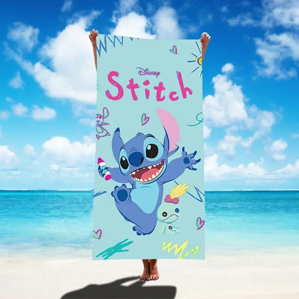 Disney Lilo & Stitch Badhandduk Tecknad Mjuk Absorberande Snabbtorkande Strandhanddukar Kawaii Anime Angel Stitch 3D Print Badhanddukar 10 Thin style 75x150cm