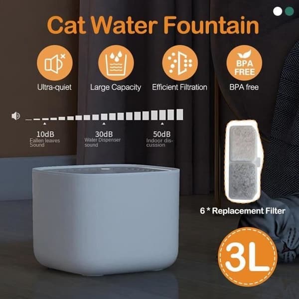 Dyre Vanndispenser, 3L Trådløs Katte Vanndispenser, Ultra Stille Automatisk Fontene, Katte Vanndispenser med