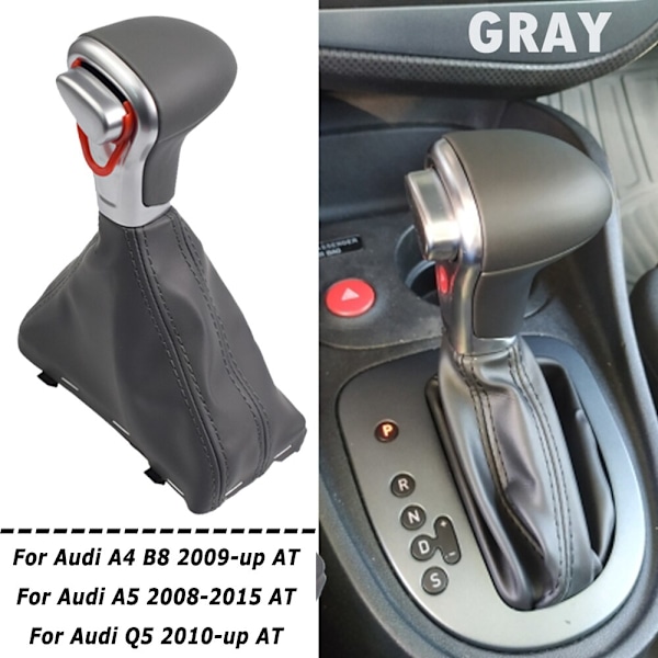 För Audi A4 B8 A5 Q5 2009 2010 2011 2012-2014 Bil automatisk växelspak Växelspaksknopp Damask Stövel Läderskydd-Läder-Grå Leather-Gray
