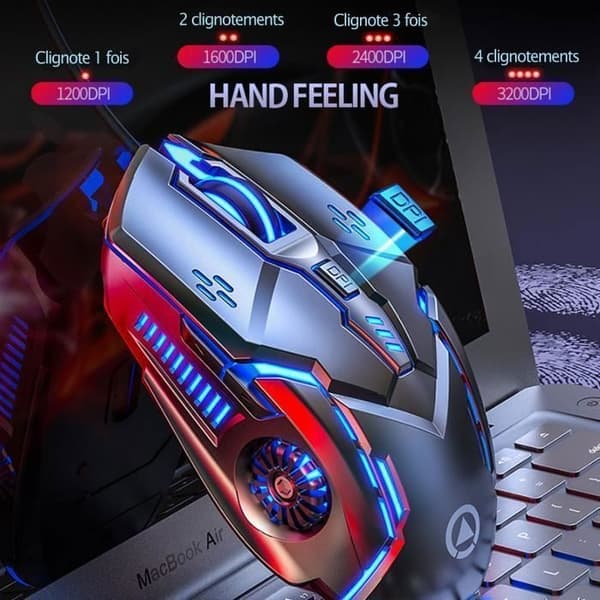 (Grå) Gaming Mus - 4 DPI niveauer - 7 RGB farver - Ergonomisk design - Kablet - 6 knapper Gray