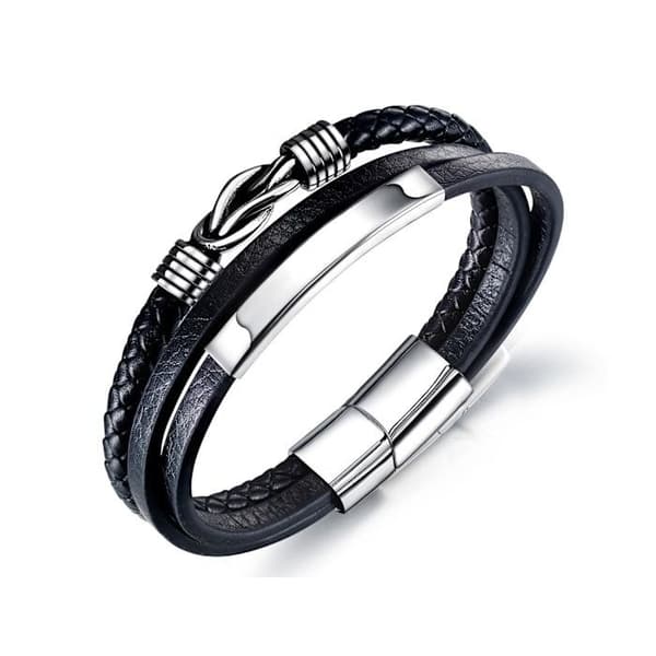 Flätat läderarmband för män svart