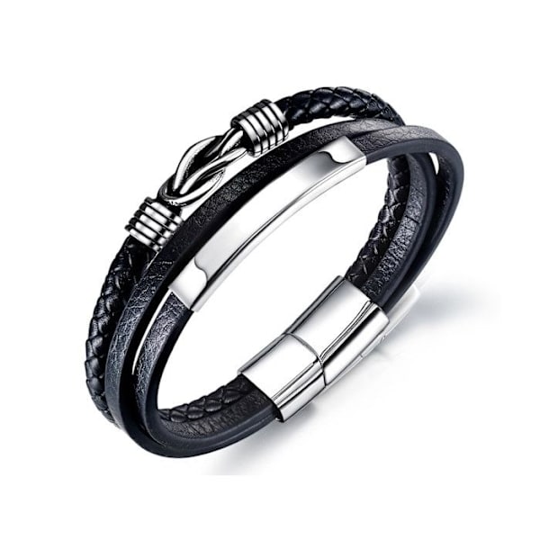 Flettet læderarmbånd til mænd sort