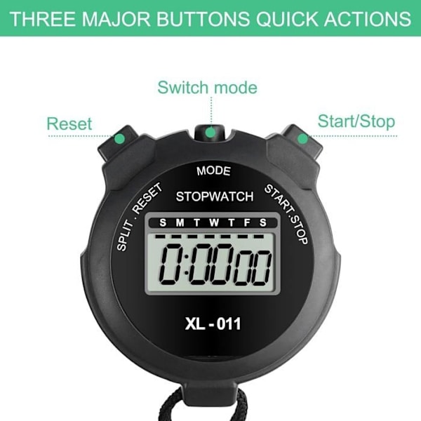 2 STK. Stopur, Bærbart Dommer Stopur Timer, Nedtællingstimer Sports Timer, Børne Stopur, Løb